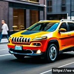 지프 체로키의 최신 안전 기술 - **Prompt 1: Urban Vigilance**
    "A modern Jeep Cherokee navigating a bustling urban street during ...