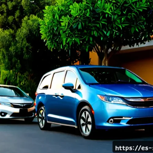 크라이슬러 퍼시피카 하이브리드와 혼다 오디세이 비교 - Photorealistic side-by-side comparison of a Chrysler Pacifica Hybrid and a Honda Odyssey parked in a...